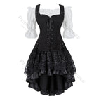 Brown Pirate Dress Plus Size Faxu Leather Steampunk Corset Dress with Shoulder Off Blouse Cosplay Pirate Costume for Women SS69