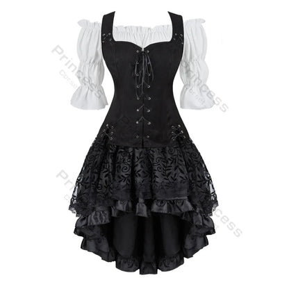 Brown Pirate Dress Plus Size Faxu Leather Steampunk Corset Dress with Shoulder Off Blouse Cosplay Pirate Costume for Women SS69