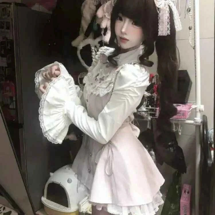 2025 Autumn Gothic Lolita Dress Sweet Heart Black Bow - Elegant Long Sleeve Short Dress with Lace Trim Slim Fit Waist for Women