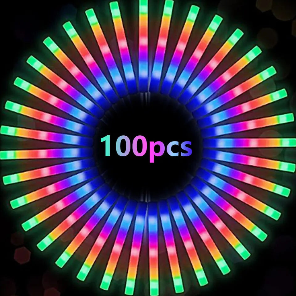 jianyana 100Pcs LED Foam Glow Sticks RGB Light Up Cheer Tubes for Parties