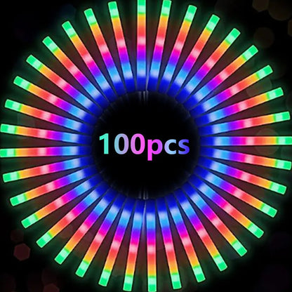 jianyana 100Pcs LED Foam Glow Sticks RGB Light Up Cheer Tubes for Parties