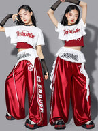 Girls Shiny Crop Top & Joggers Street Dance Set