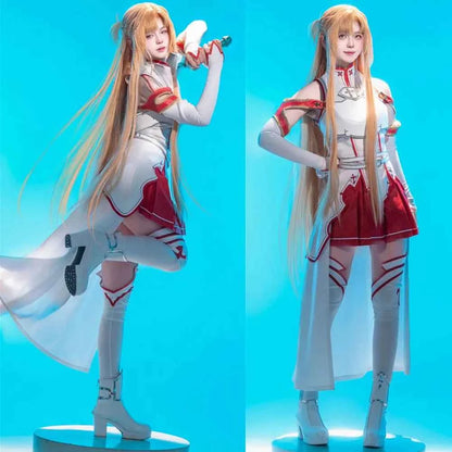 US Size Anime Women's Yuuki Asuna Cosplay White Sleeveless Skirt Outfit Halloween Costume