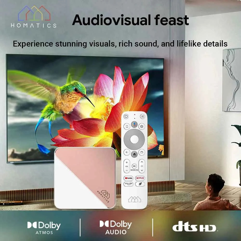 HOMATICS Box R 4K Plus TV Box AndroidTV 14 Netflix Google Certified Amlogic S905X4 4G32G Support DTS Dolby Audio AV1 Wifi6 BT5.0