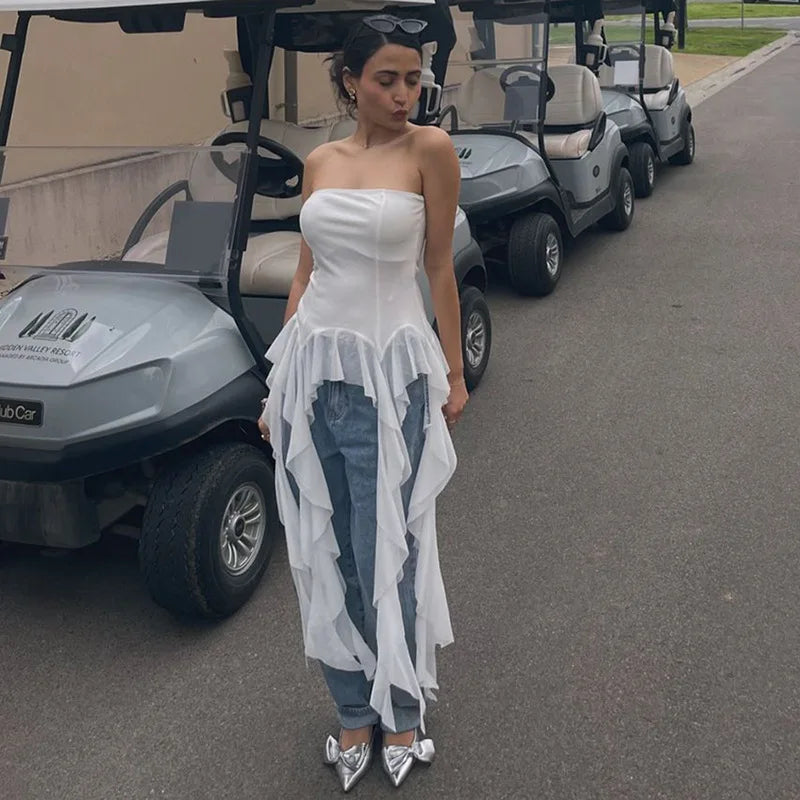 Sexy Off Shoulder Crop Tops Spring Summer Halter Sleeveless Streetwear Y2K White Solid Tank Top Casual Evening Party Club Tees SS69