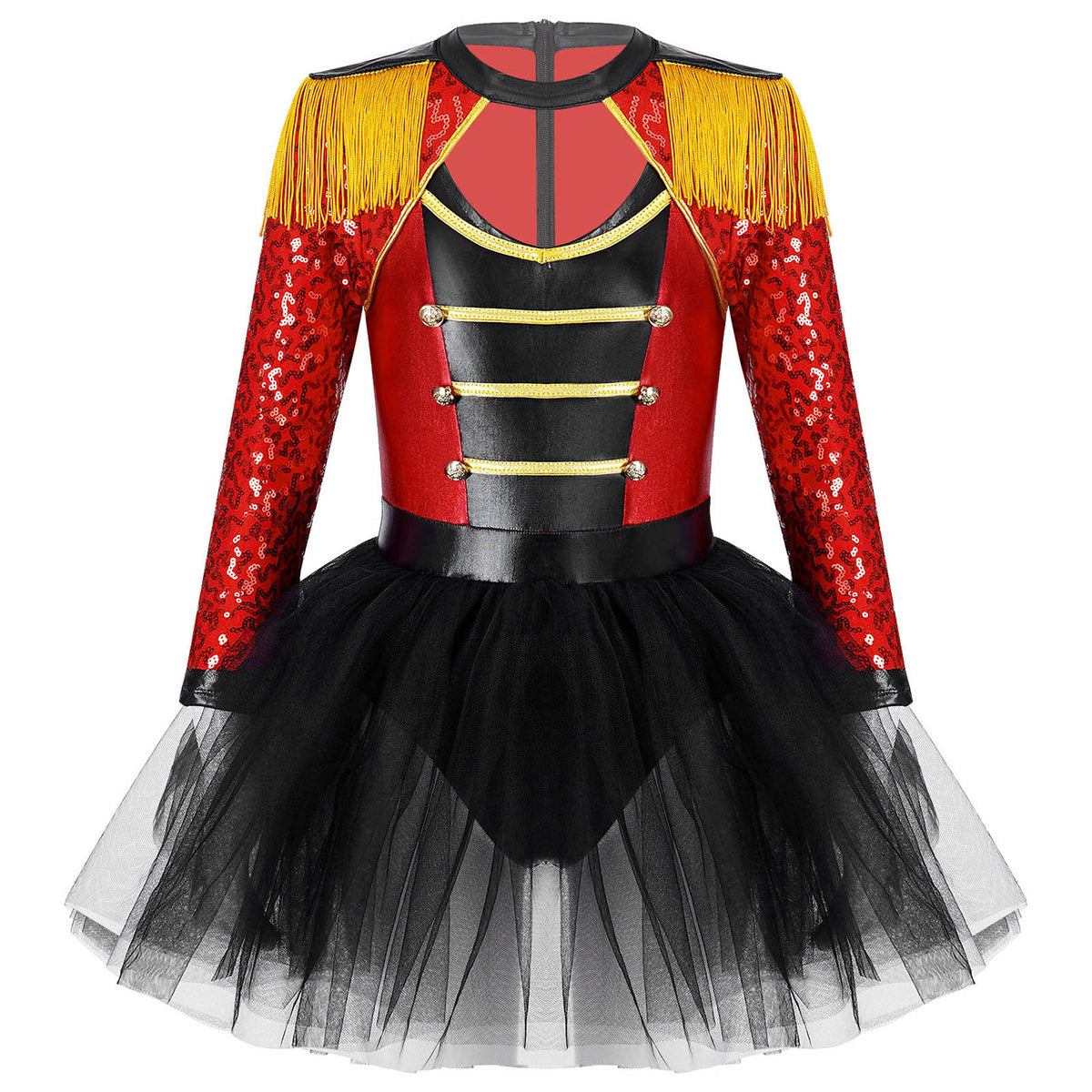 inlzdz Women's Circus Ringmaster Costume Sequin Tassel Leotard Dress