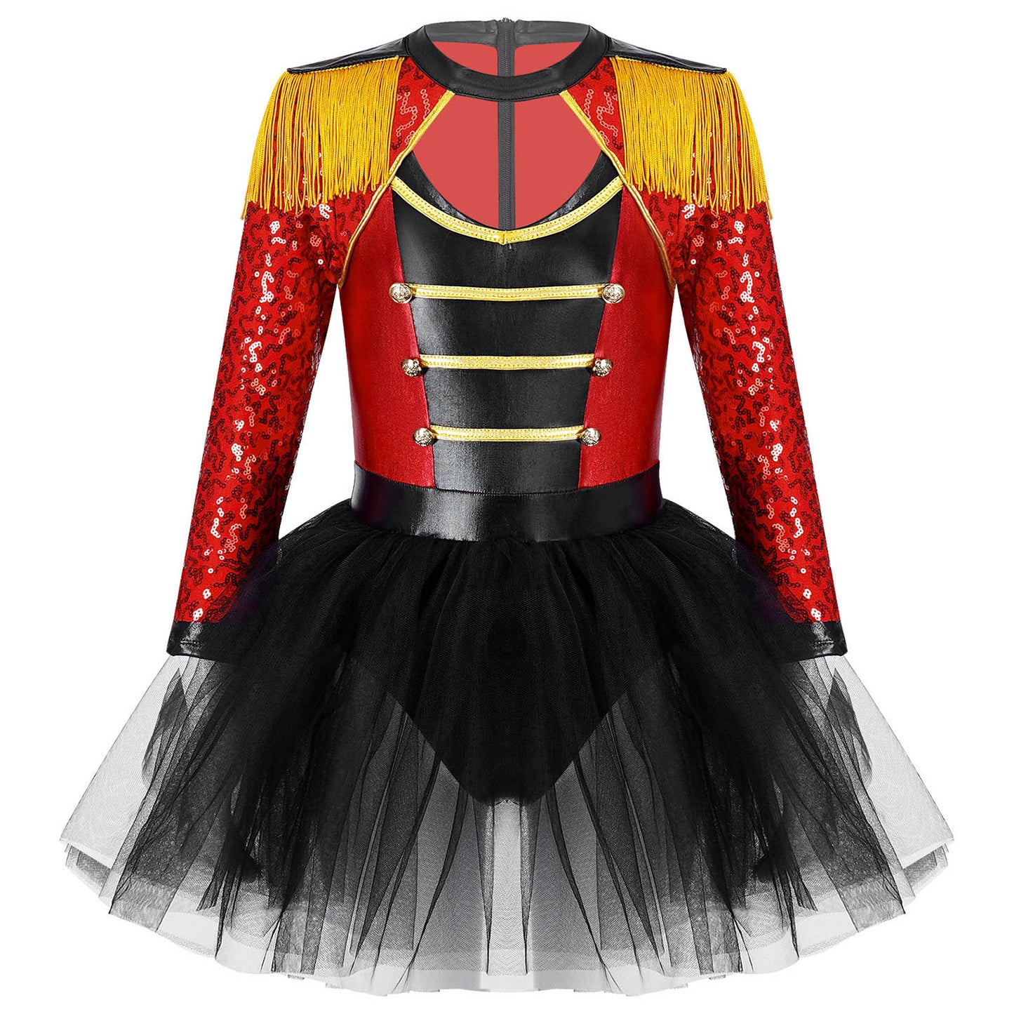 inlzdz Women's Circus Ringmaster Costume Sequin Tassel Leotard Dress