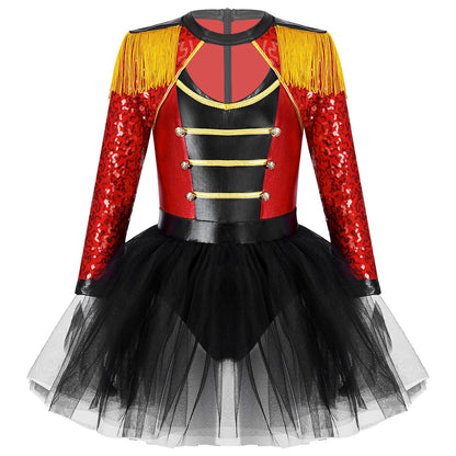 inlzdz Women's Circus Ringmaster Costume Sequin Tassel Leotard Dress