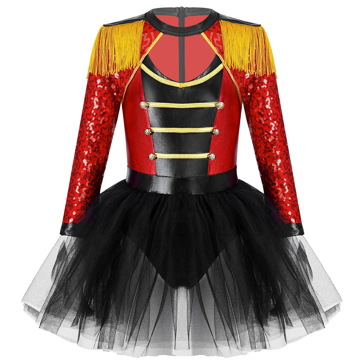 inlzdz Women's Circus Ringmaster Costume Sequin Tassel Leotard Dress