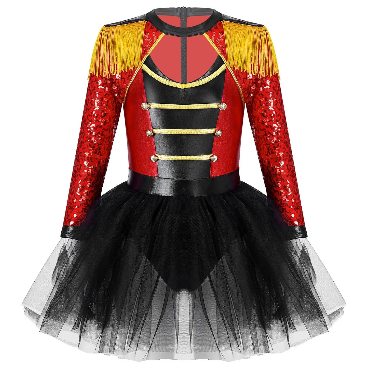 inlzdz Women's Circus Ringmaster Costume Sequin Tassel Leotard Dress