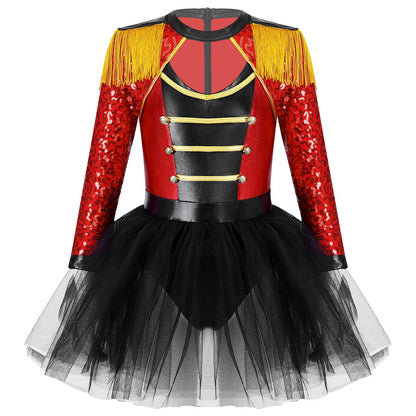 inlzdz Women's Circus Ringmaster Costume Sequin Tassel Leotard Dress
