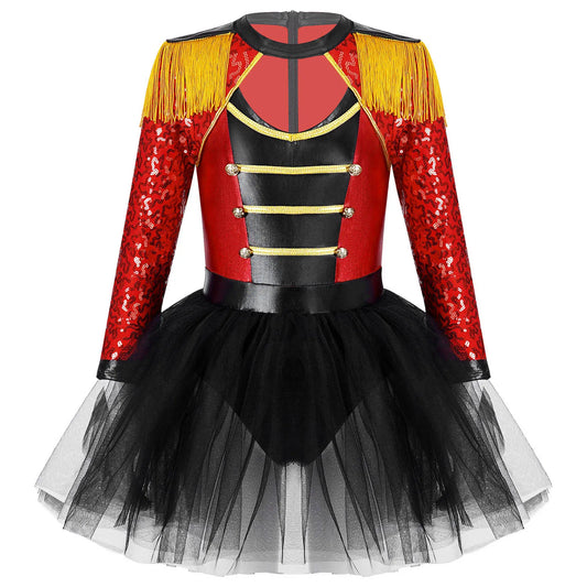 inlzdz Women's Circus Ringmaster Costume Sequin Tassel Leotard Dress