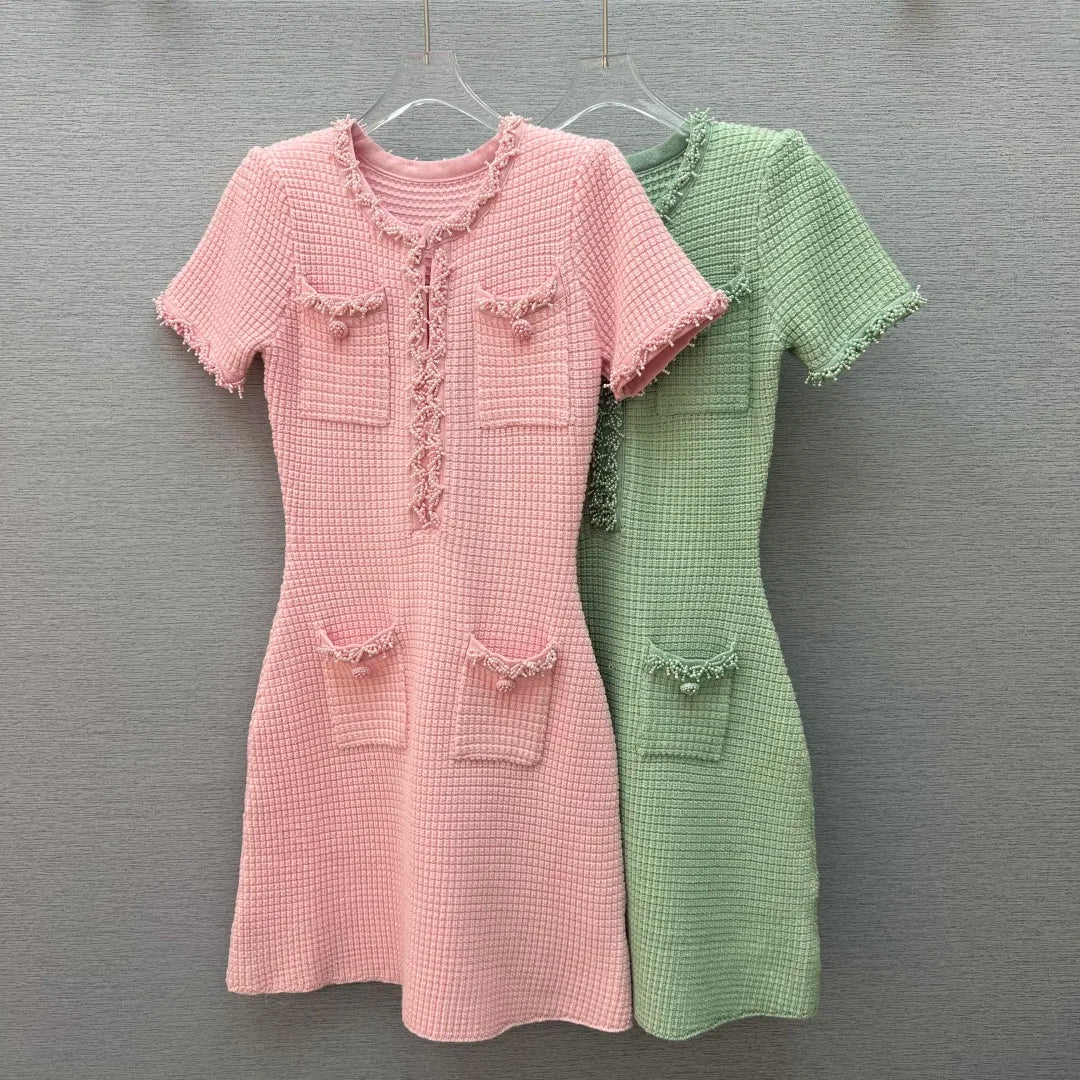 Spring/summer new Y2K high quality wool blend knit skirt Fashion commute front pocket fashion workwear knee length A-line skirt - SS69 