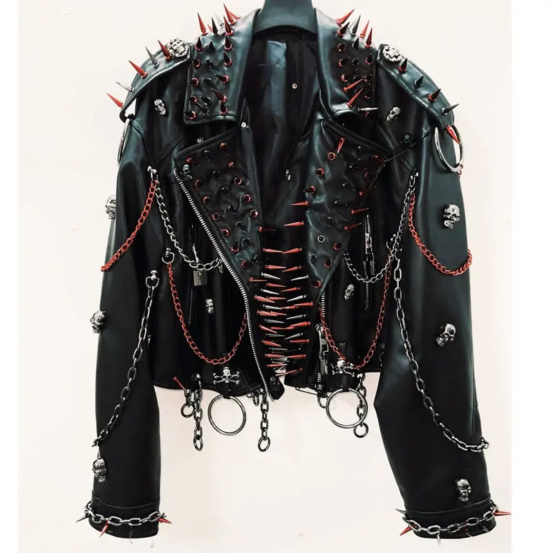 vintage Leather jacket Gothic Leather jacket Punk Leather jacketoversizeLeather jacket Rivet Leather jacket skull Leather jacket SS69
