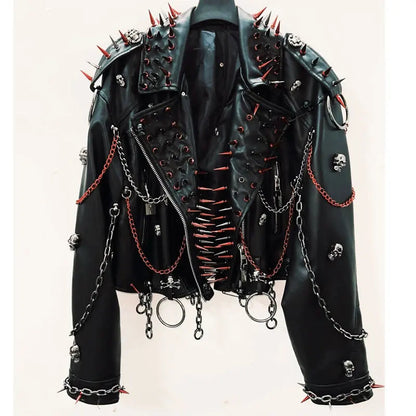 vintage Leather jacket Gothic Leather jacket Punk Leather jacketoversizeLeather jacket Rivet Leather jacket skull Leather jacket SS69