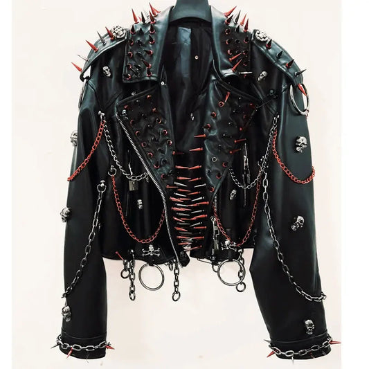 vintage Leather jacket Gothic Leather jacket Punk Leather jacketoversizeLeather jacket Rivet Leather jacket skull Leather jacket SS69