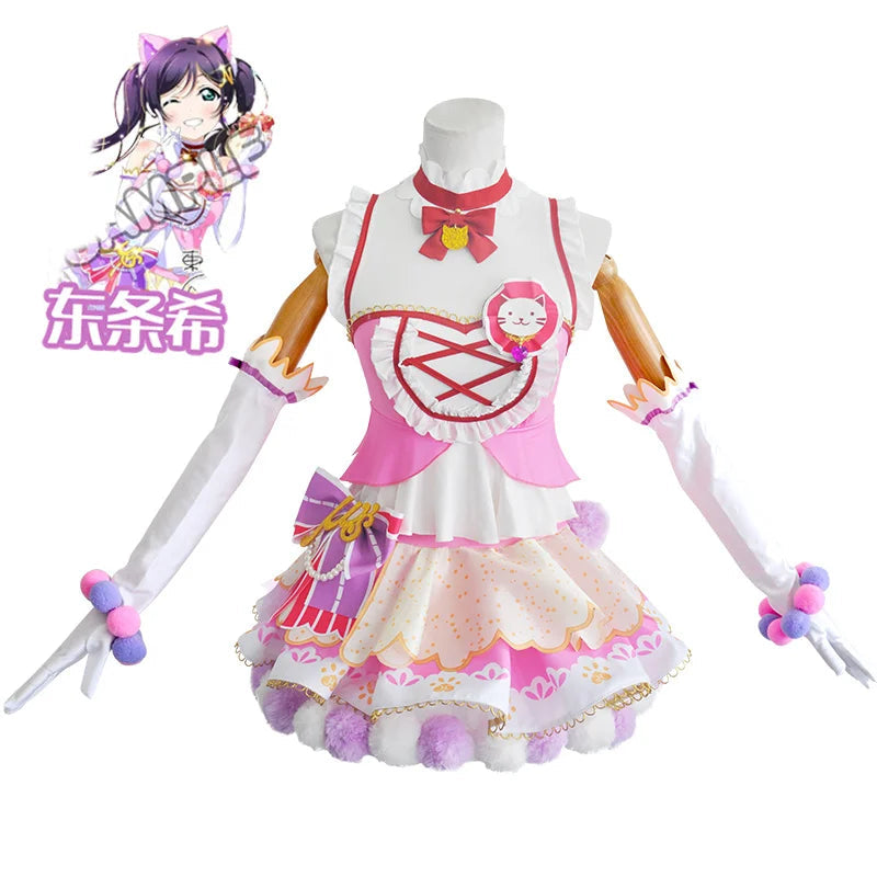 In Stock Anime LoveLive Cat Twin Tail Arcade Game 9 Characters Cosplay Costume Tojo Nozomi Nico Honoka Umi Rin Maki Eli Full Set SS69 155.69 Cat Tojo Hee / L