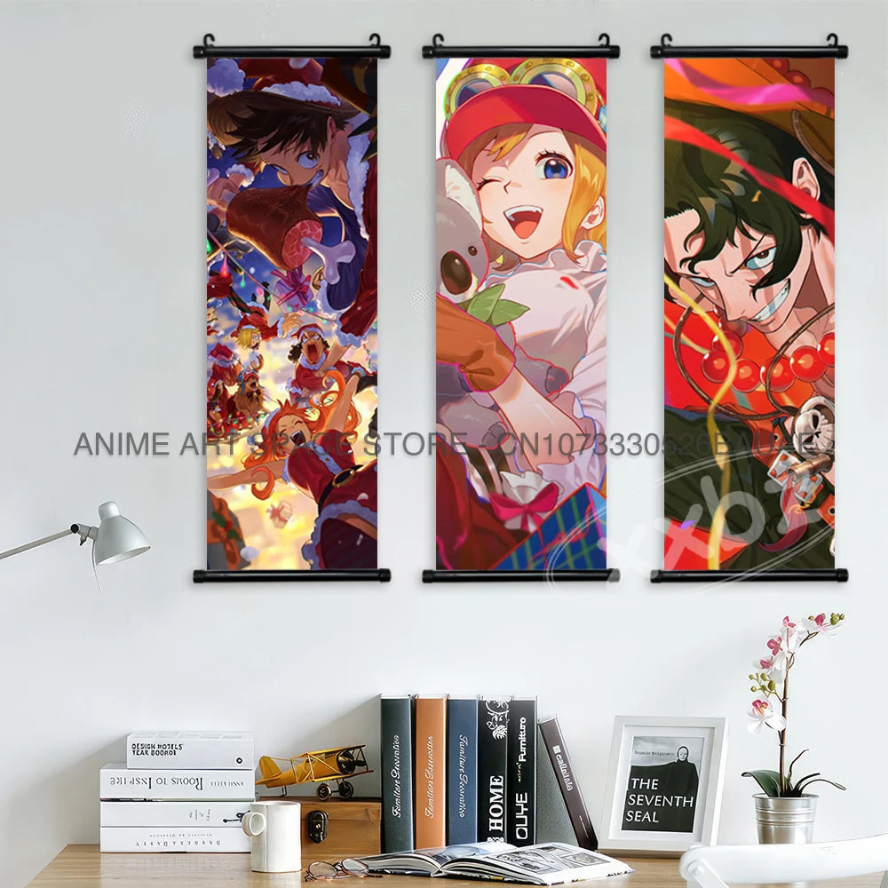 ONE PIECE Hanging Painting Japanese Anime Home Decor Wall Art Luffy Scrolls Pictures Passion Straw Hat Pirates Warm Blood Comics SS69