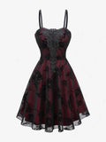 ROSEGAL Women Gothic Dress Vintage Mesh Flocking Applique Layered A Line Cami Dress Sleeveless Punk Goth Party Cocktail Dresses