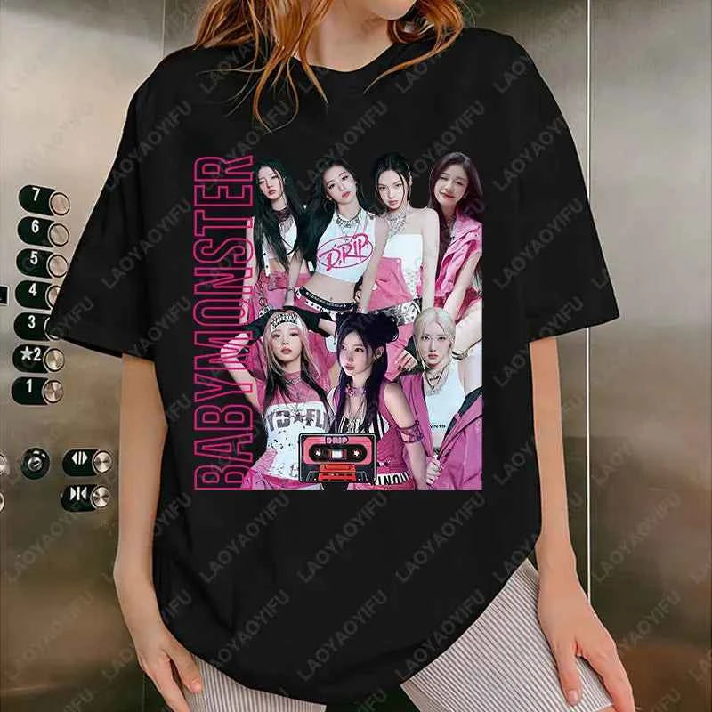 BabyMonster World Tour 2025 Sweatshirt Hello Monsters KPOP Fan Tshirt Men Women Cotton Casual Fashion Tees All Match Adult Tops