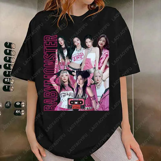 BabyMonster World Tour 2025 Sweatshirt Hello Monsters KPOP Fan Tshirt Men Women Cotton Casual Fashion Tees All Match Adult Tops
