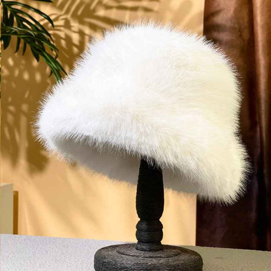 2025 Fluffy Faux Fur Bucket Hats Women Rabbit Fur Warm Thick Plush Winter Hat Lady Fashion Luxury Panama Furry Fisherman Cap Y2k