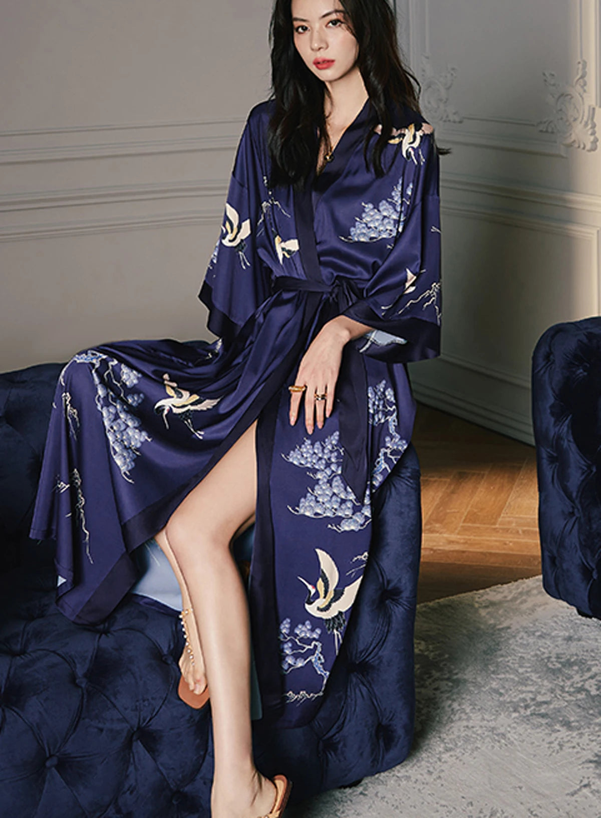 Women's Long Silk Satin Kimono Robe - Lightweight & Soft