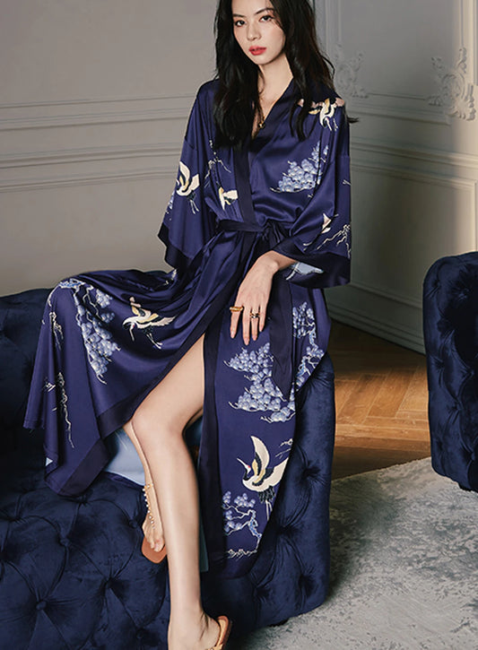 Daiwor Kout Silk Satin Robe for Women Long Japanese Kimono Robe Lightweight Soft Bathrobe Summer Luxury Dressing Gown