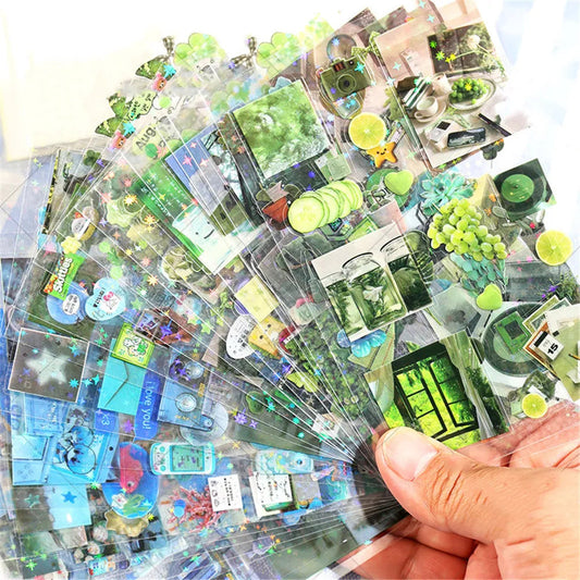 12pcs/10pcs Kawaii Glitter Stickers Transparent Journal Stickers PET Scrapbooking Cut Film Toploader Scrapbooking Deco Home SS69