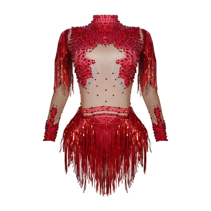 Custom rhinestones bodysuit tassels women Celebrate stage Team pole dance club party fashion leotard clothing