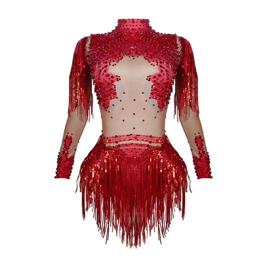 Custom rhinestones bodysuit tassels women Celebrate stage Team pole dance club party fashion leotard clothing