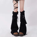 Harajuku Denim Black Leg Warmers with Cross Patchwork
