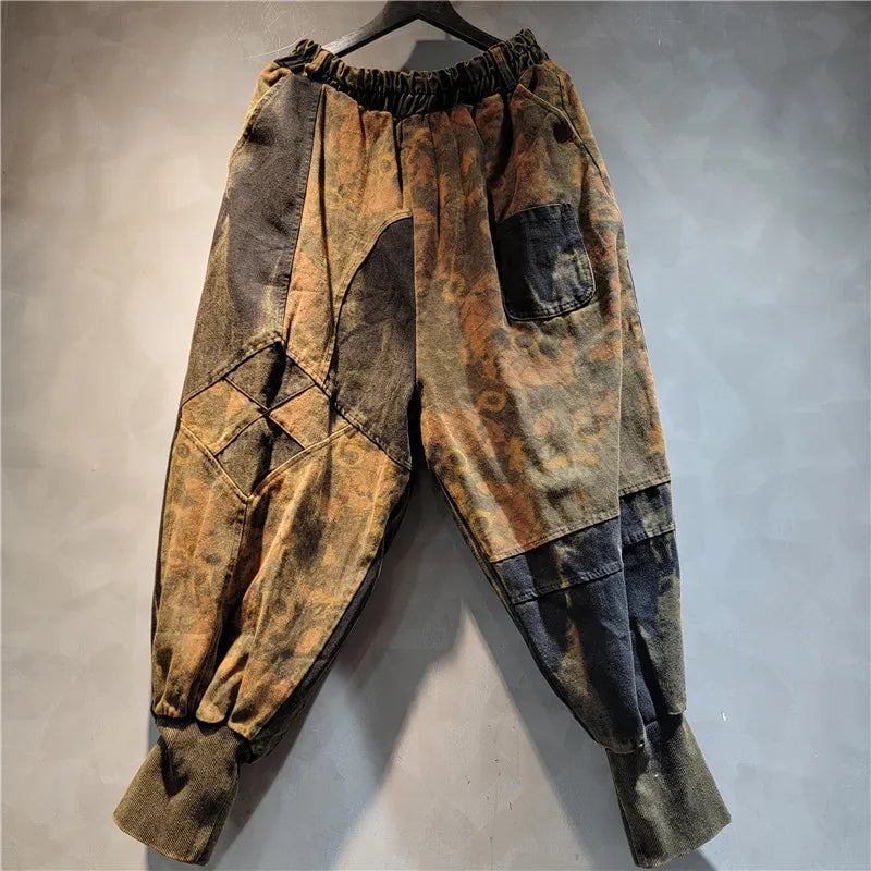 YEAE Women's Denim Hooded Vest and Harem Pants Two-Piece Casual Suit