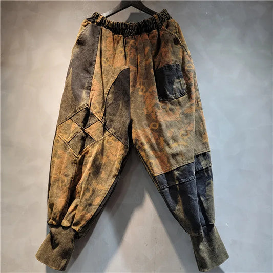YEAE Women's Denim Hooded Vest and Harem Pants Two-Piece Casual Suit