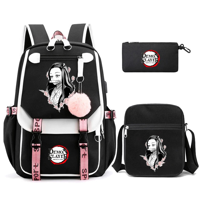 3Pcs Kamado Nezuko Demon Slayer Backpacks Set for Girls Anime School Bag Teenager Student Canvas Laptop Back Pack Women Rucksack SS69 52.69 4960743