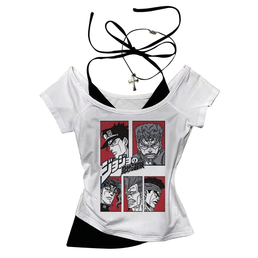 Jojo Bizarre Adventure crop top Aesthetic babydoll Streetwear shoujo girl style Fairy vintage  cropped harajuku woman t-shirt