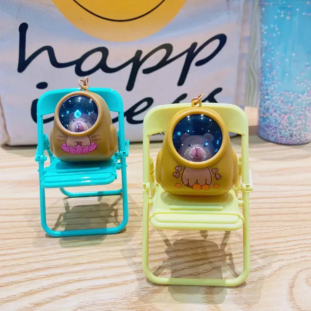 Creative Kapibala Luminous Keychain Cute Cartoon Space Capsule Capybara Keyring Schoolbag Pendant Trinket Friend Gift SS69