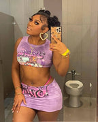 Sexy Y2K 2 Piece Skirt Sets Clothes Outfit 2023 Streetwear Fashion Dress Summer Crop Graphic T Shirts Top Women Two Piece Set SS69