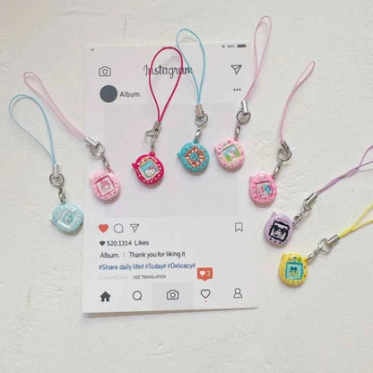Cute Handmade Mini Tamagotchi Alloy Pendant Mobile Phone Pendant Cartoon Simulation Tamagotchi Pendant Keychain