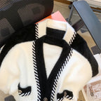 Vintage Elegant Plaid Knitted Cardigan Sweater For Women 2025 Autumn Winter Long Sleeve V-neck Tops Knitwear Fashion Chic Jumper SS69
