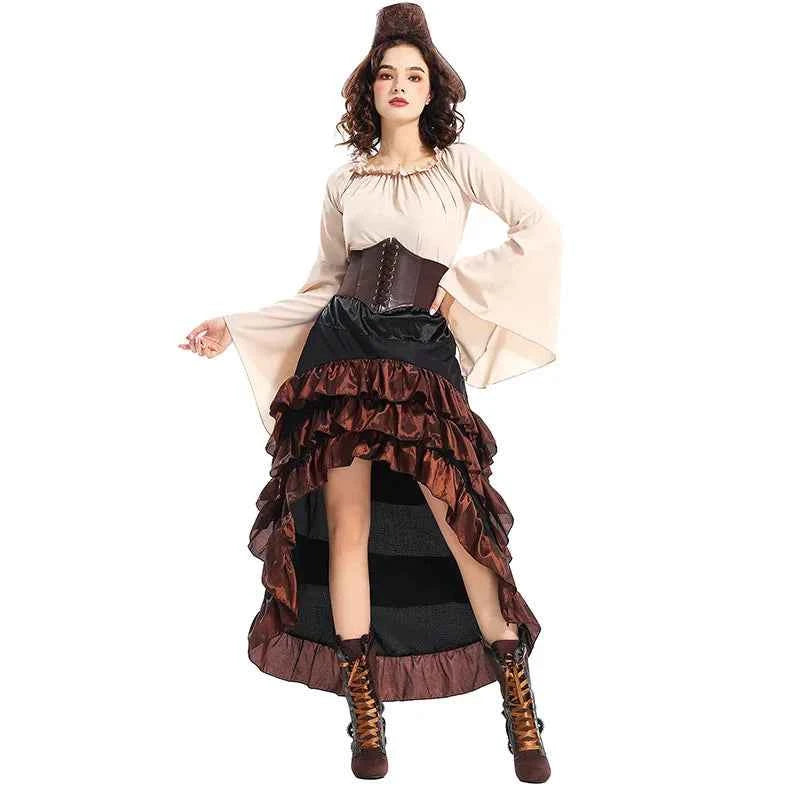 Medieval - Style Pirate Queen Outfit for Halloween: Irregular Corset, Ruffled Long Dress, Perfect for Navigator Cosplay 2026