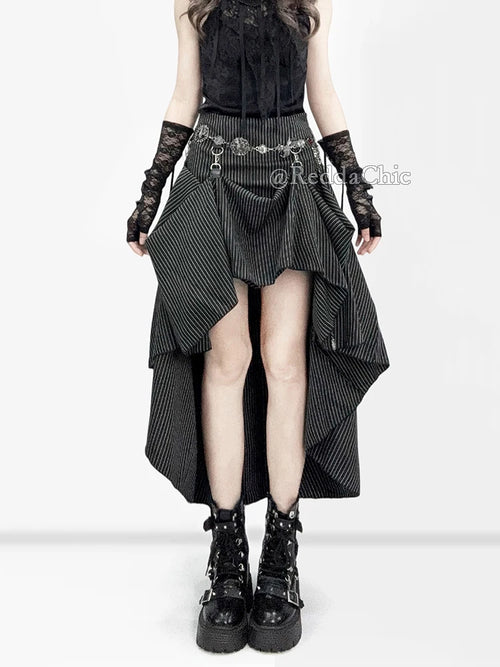 REDDACHiC Black Striped Suit Skirt Grunge Retro 3-Way Fishtail High-Low Maxi Long Train Skirt Gothic Woman Alternative Clothes