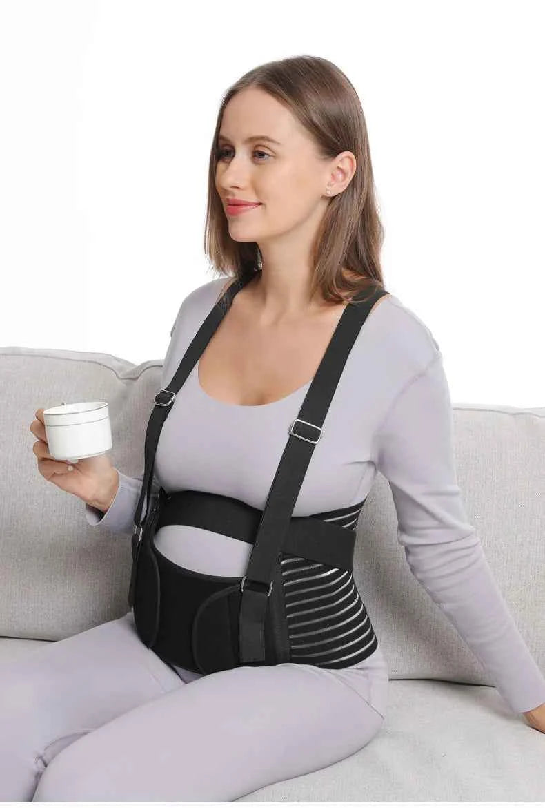 Double Support Back Abdomen Brace Shoulder Strap Lumbar Adjustable Black M-XXL NewSpecial Abdominal Care Belt for Pregnant Women