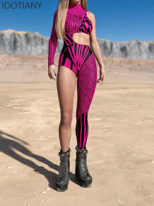 Halloween Unisex Art Irregular Lines Bodysuit Holiday Party Role Playing Solid Color Bodysuit Stage Performance Tights Costume