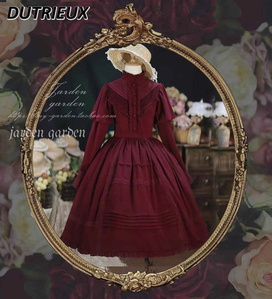 2025 New Classical Long-sleeved Stand-up Collar Slim-fitting Dress Japanese Sweet and Cute Girl Lolita OP Mid-length Dresses