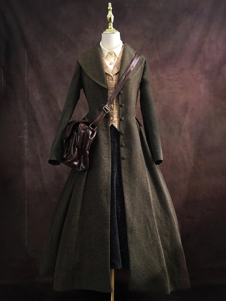 Lautaro Autumn Winter Long Warm Wool & Blends Coat for Women Shawl Collar Single Breasted Elegant Fit and Flare Woolen Overcoat