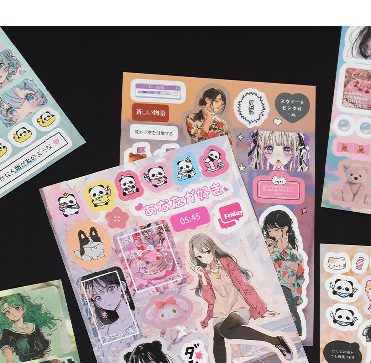 45pcs Japanese Retro Early Style Manga Cut Film Sticker Book Kawaii Girl Scrapbook Journal DIY Deco Cute Showa Phone Case Decals SS69