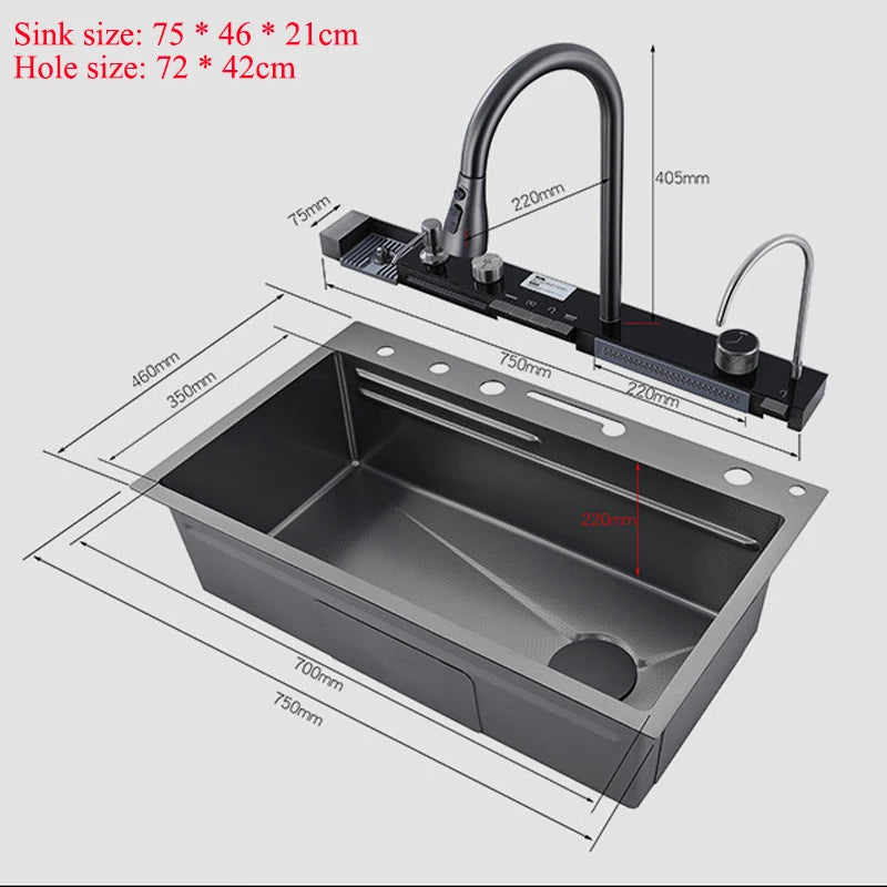Nekjcag 304 Stainless Steel Single Bowl Sink with Waterfall Faucet