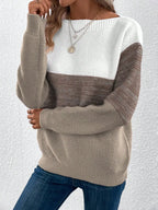 Women's Striped Patchwork Knit Sweater - Casual Loose Autumn/Winter Jumper