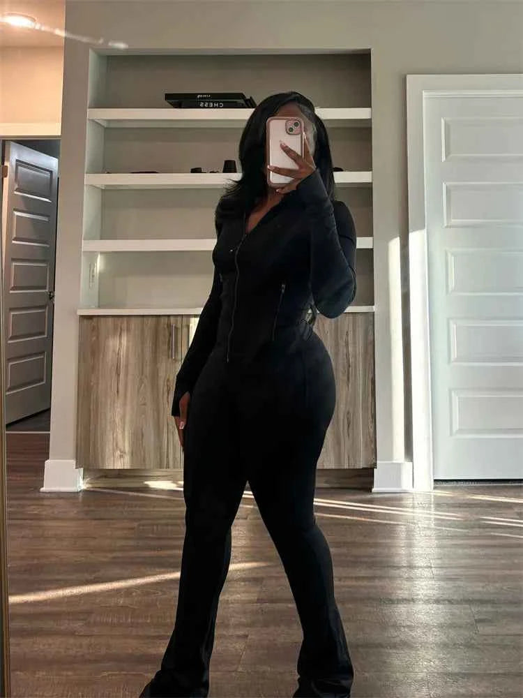 Elegant Sports Women Clothing Sales Long Sleeve Tops Flare Pants 2 Two Pieces Sets Tracksuit Streetwear Jogging Leggings Outfits